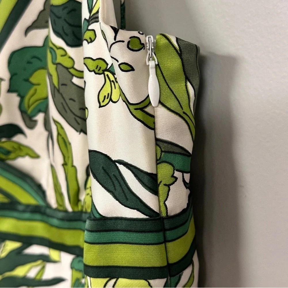 J Crew  Silk Slip Top Spaghetti Strap, Green & White Tropical Forest, Lined, 10
